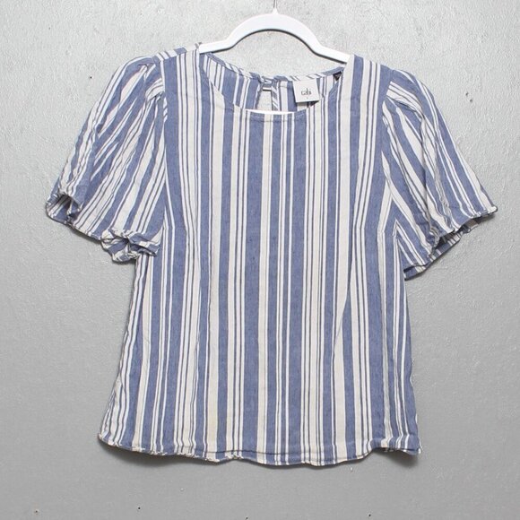 CAbi Tops - Cabi 5343 Wing Top linen blue white stripe blouse